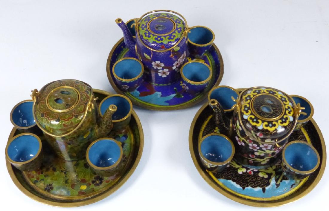 18pc CHINESE CLOISONNE MINIATURE TEA POT & CUPS (1 of 6)