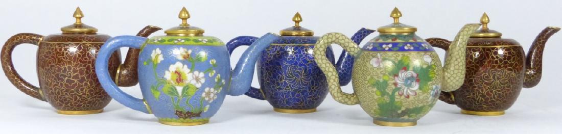 5pc CHINESE CLOISONNE ENAMEL MINIATURE TEAPOTS (1 of 7)