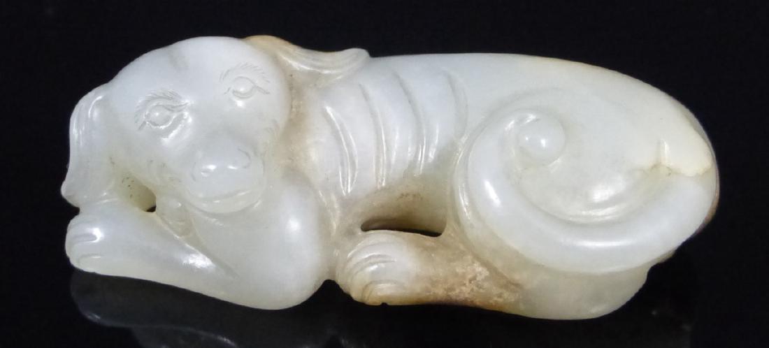 CHINESE WHITE JADE RECUMBENT DOG CARVING (1 of 8)