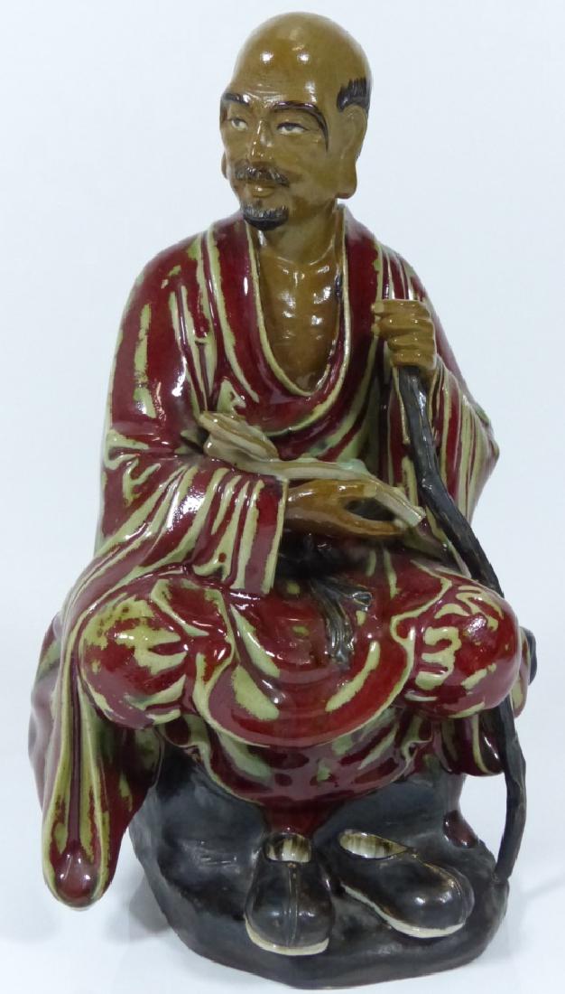 CHINESE POLYCHROME POTTERY SEATED FIGURE (1 of 10)