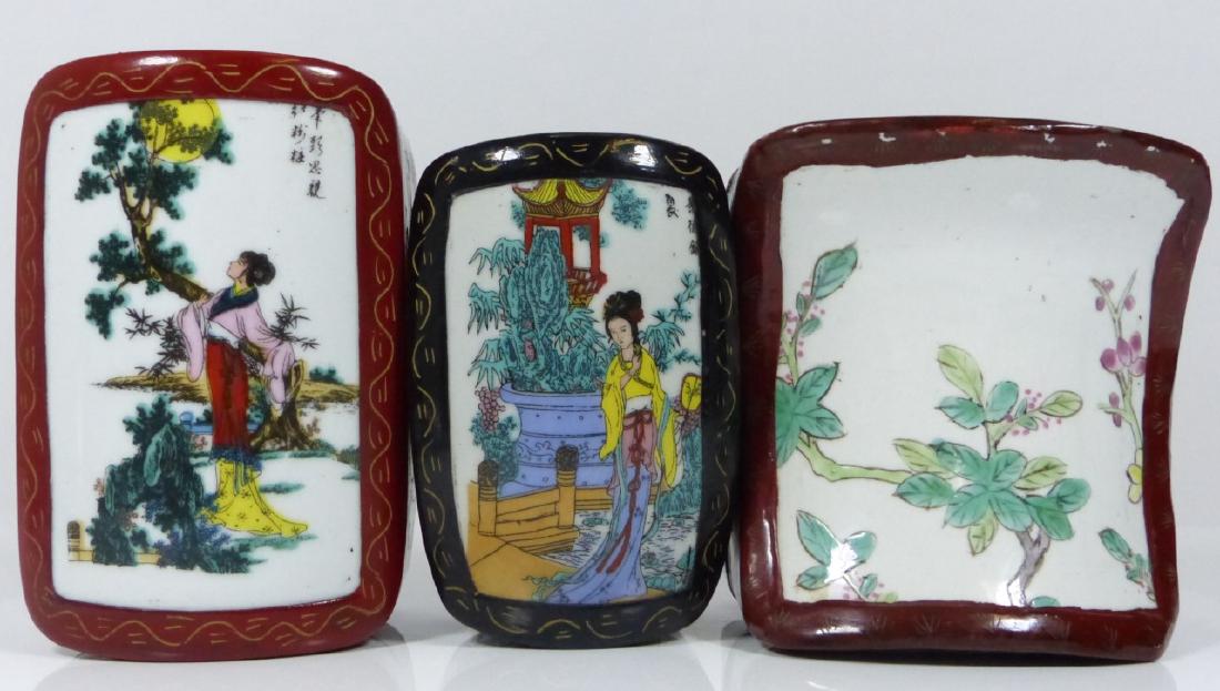 3pc CHINESE LACQUERED BOXES w PORCELAIN INSERTS (1 of 10)