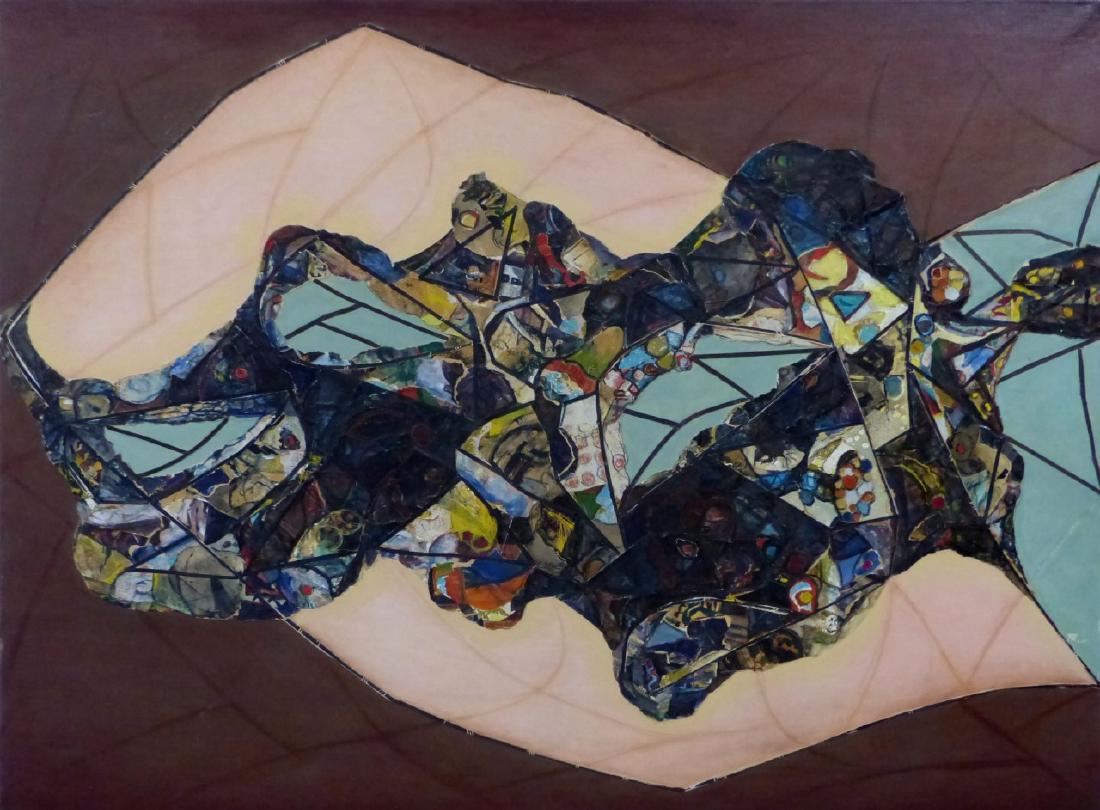 GEORGE HABERGRITZ OIL & COLLAGE ON CANVAS 'WAYANG' (1 of 10)