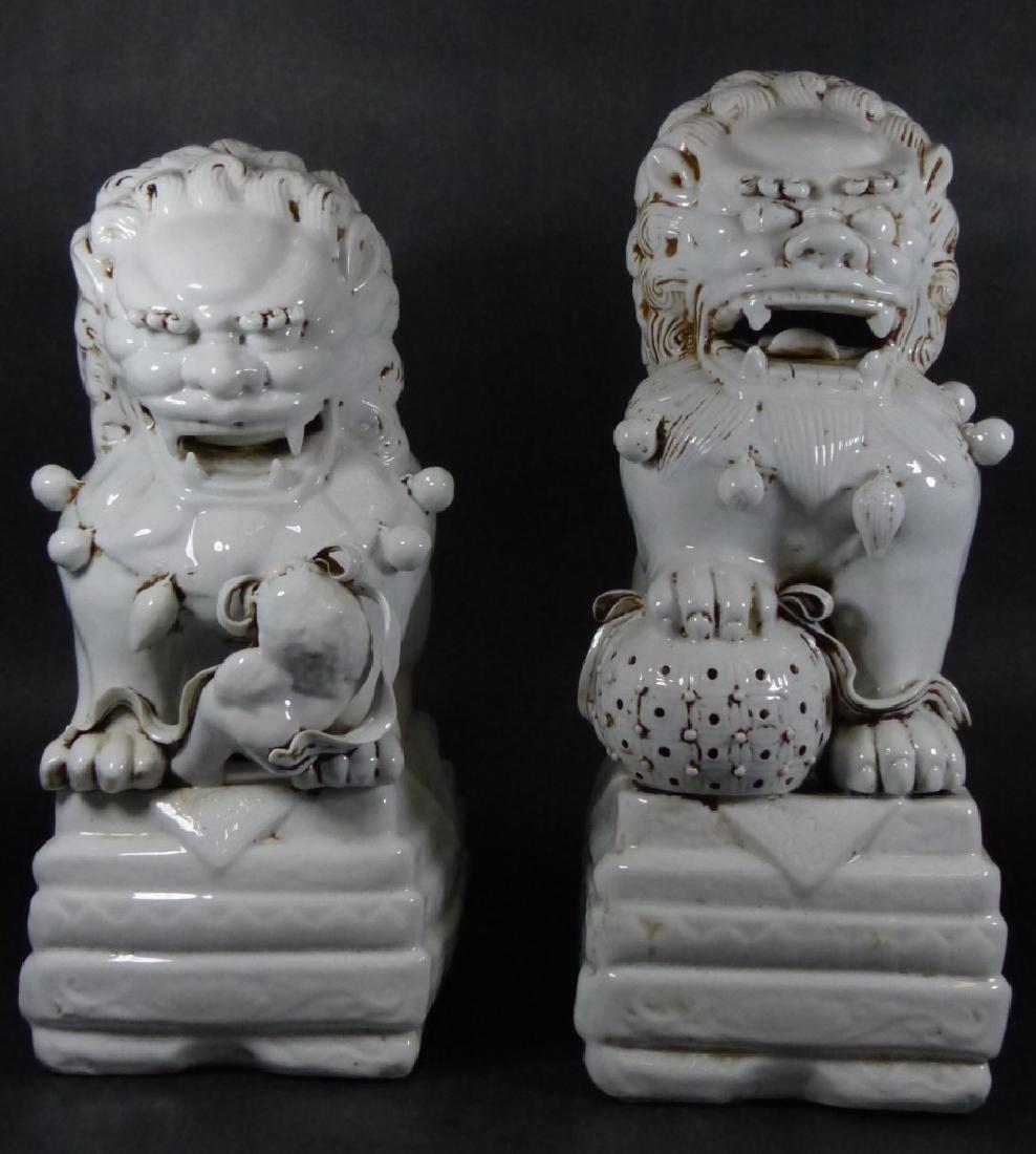 PAIR CHINESE BLANC DE CHINE FOO DOG FIGURES (1 of 9)