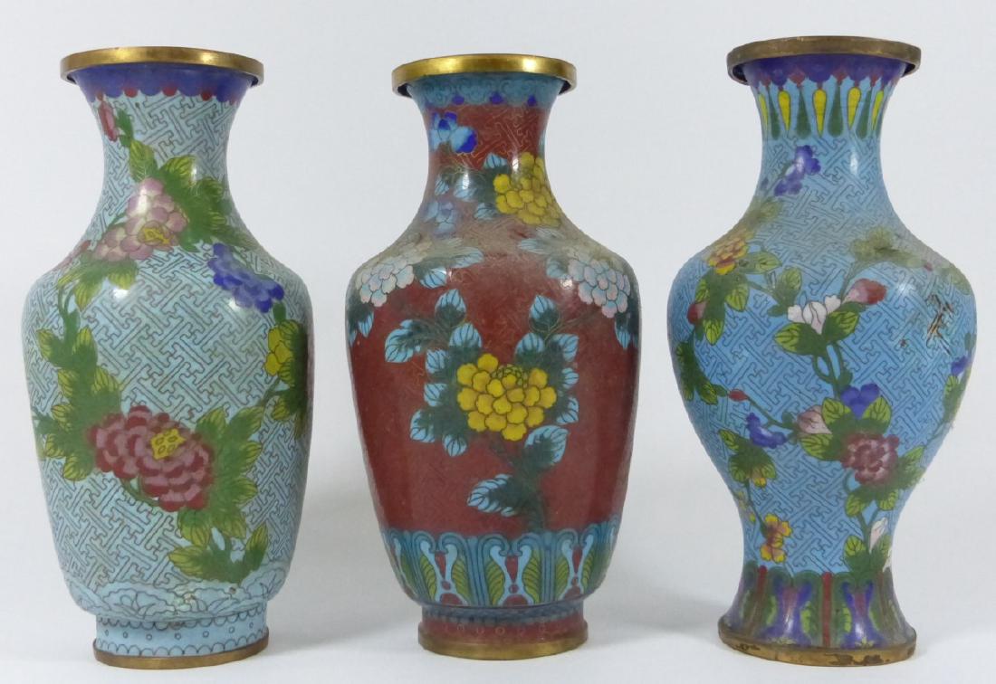 3pc CHINESE CLOISONNE ENAMELED VASES (1 of 10)