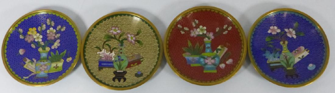 4pc CHINESE CLOISONNE ENAMELED DISHES w STILL LIFE (1 of 6)