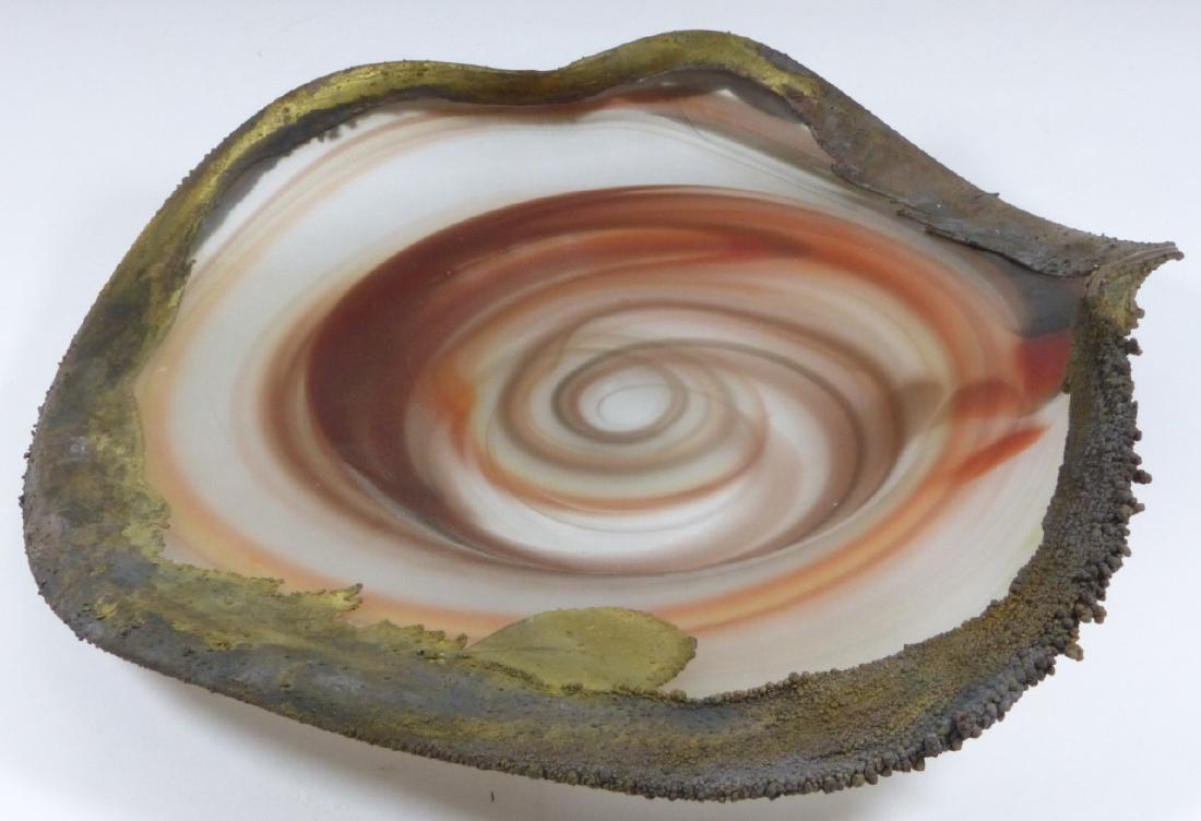 MODERN ART GLASS CHARGER w BRUTALIST MOUNT SIGNED (1 of 10)