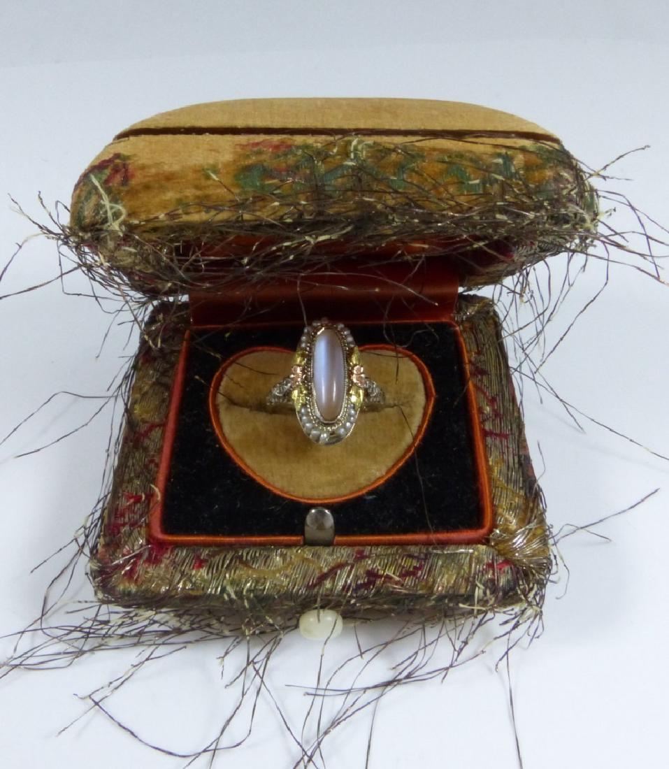 ANTIQUE NOUVEAU 14kt FILIGREE MOONSTONE RING (1 of 10)