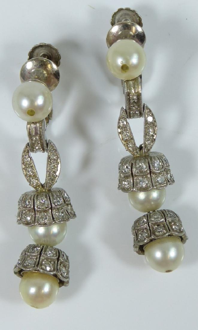 PR DECO PLATINUM PEARL & DIAMOND DROP EARRINGS (1 of 7)