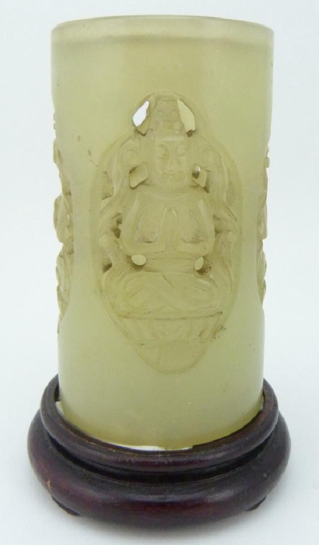 CHINESE CARVED WHITE JADE BRUSH POT (1 of 8)