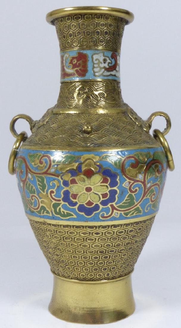 CHINESE BRASS CHAMPLEVE VASE (1 of 7)