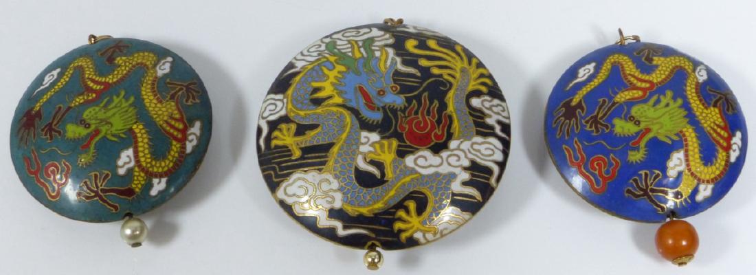3pc CHINESE ENAMEL CLOISONNE DOUBLE SIDED PENDANTS (1 of 4)