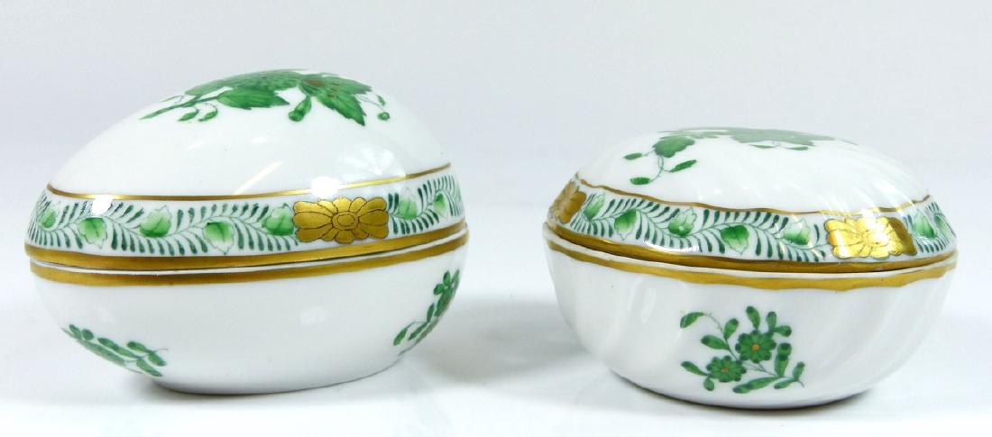 2pc HEREND CHINESE BOUQUET GREEN COVERED BOXES (1 of 7)