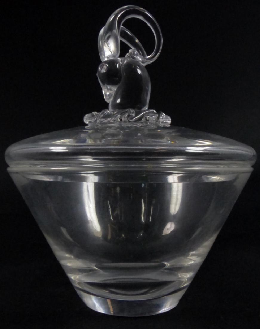 STEUBEN COVERED BOWL w RAM HEAD FINIAL (1 of 10)
