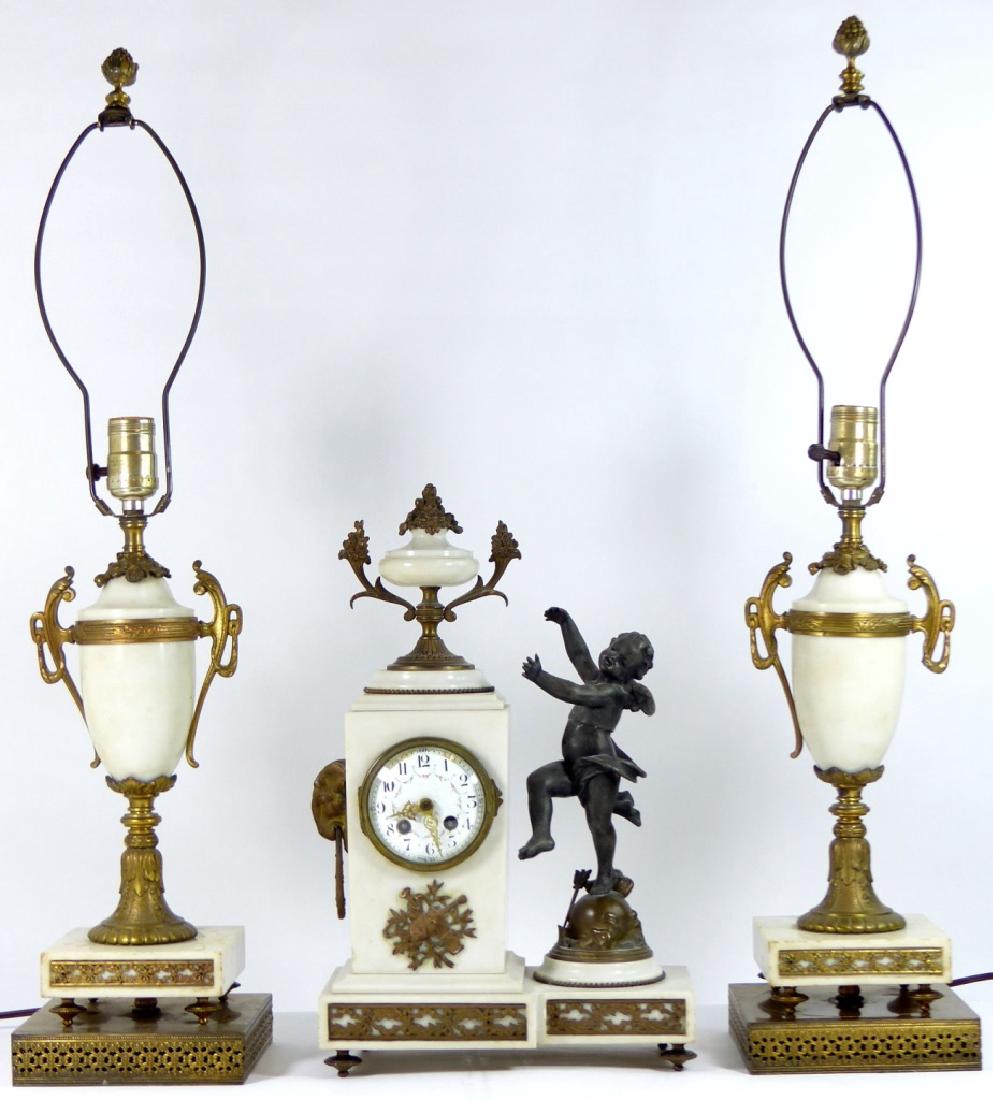 FRENCH MARBLE & BRONZE GARNITURE CLOCK SET (1 of 10)