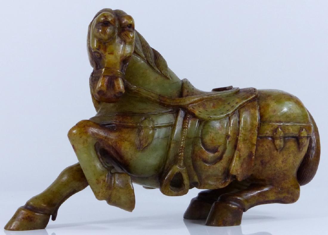 CHINESE GREEN & RUSSET JADE TANG HORSE CARVING (1 of 10)