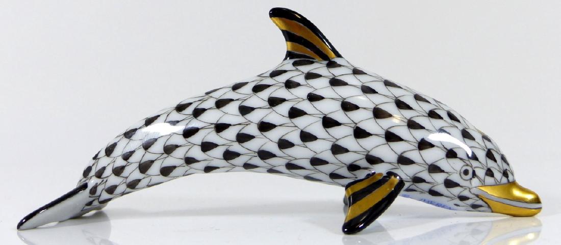 HEREND HUNGARIAN BLACK FISHNET PORCELAIN DOLPHIN (1 of 9)
