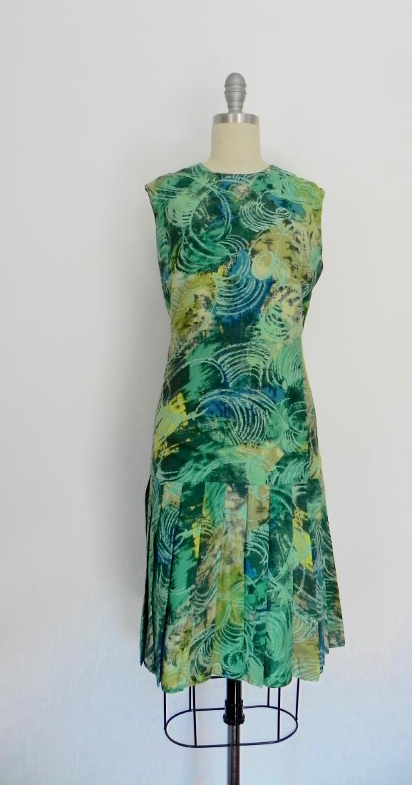 Vintage 1960s Italian Handmade Green Print Dress (1 of 6)