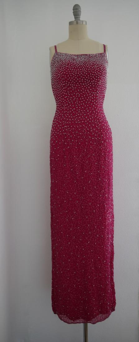 Vintage Fuchsia Backless Sequin Beaded Gown (1 of 5)