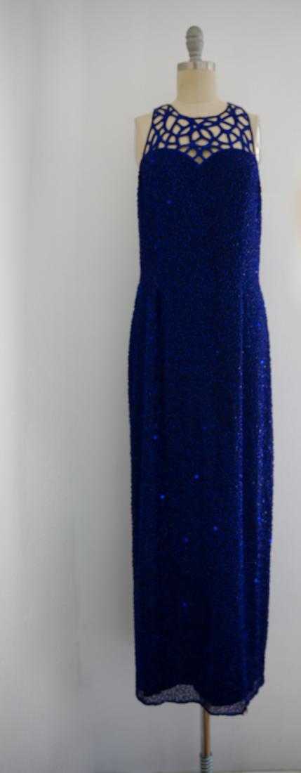 Vintage 1980s Blue Silk Sequin Gown (1 of 4)