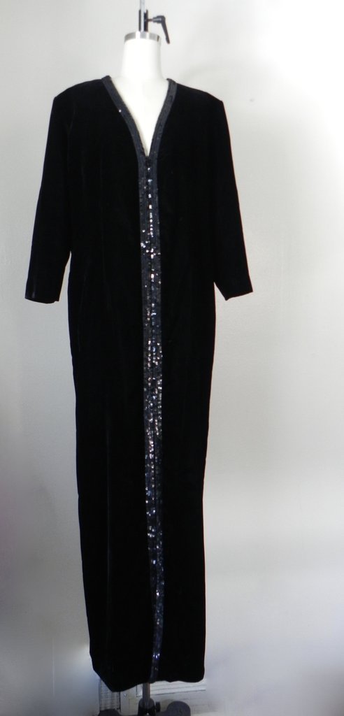 Vintage Yves Saint Laurent Rive Gauche Black Gown: This item above is "Vintage Yves Saint Laurent "Rive Gauche Black Velvet Evening Gown . Excellent condition with minor wear and tear. Beautiful sequined front with zipper located in the front for clos