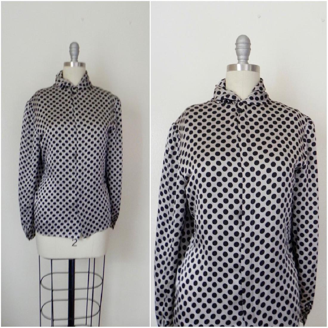 Vintage 1970s Valentino Silk Grey/Black Blouse (1 of 5)