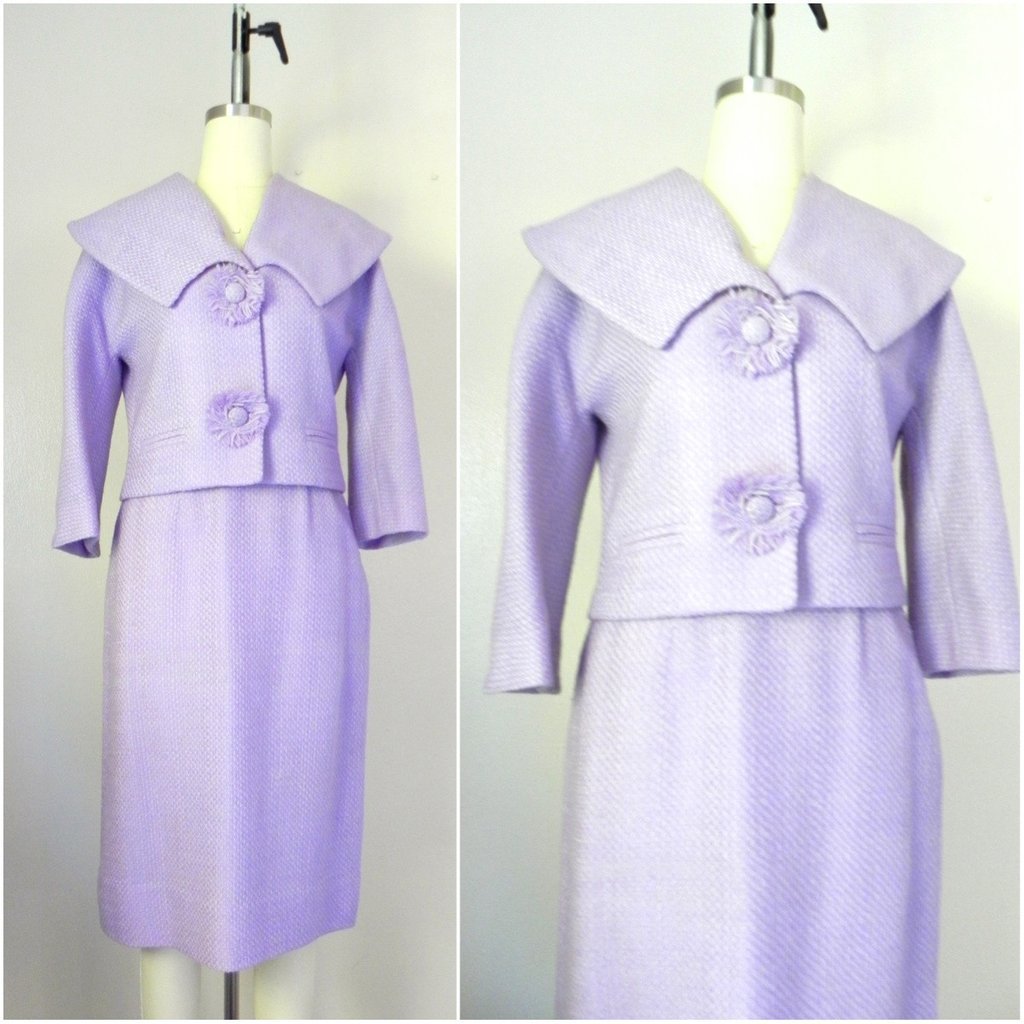 Vintage 1960s Wool Blend Lavender Skirt Jacket Suit Set (1 of 3)