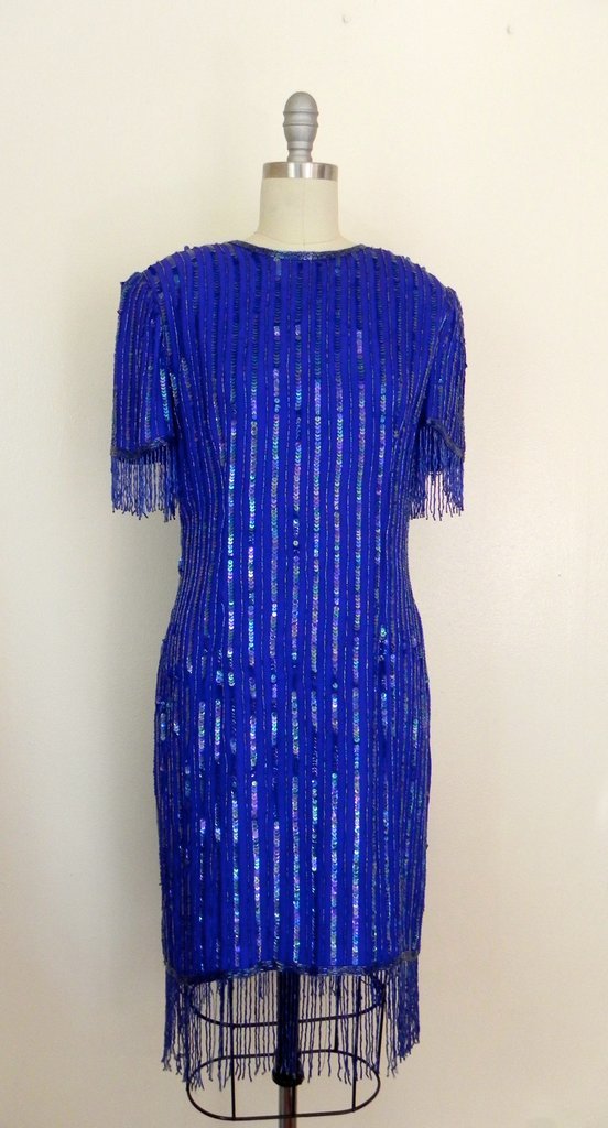 Vintage 1980s Silk Sequin Blue Dress (1 of 5)