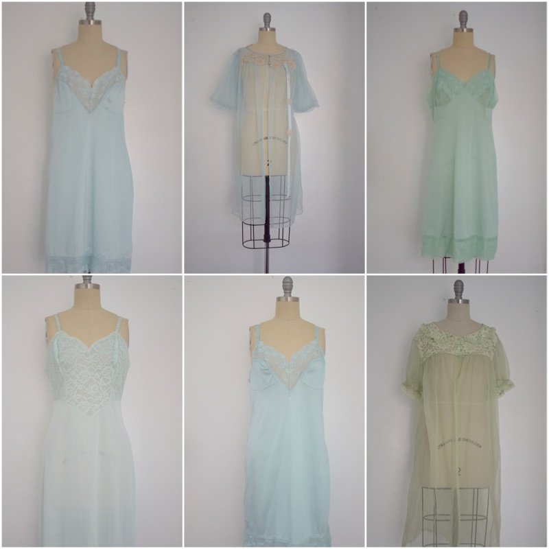 Lot of 6 1960s Baby Blue/ Light Green Nightgowns (1 of 7)