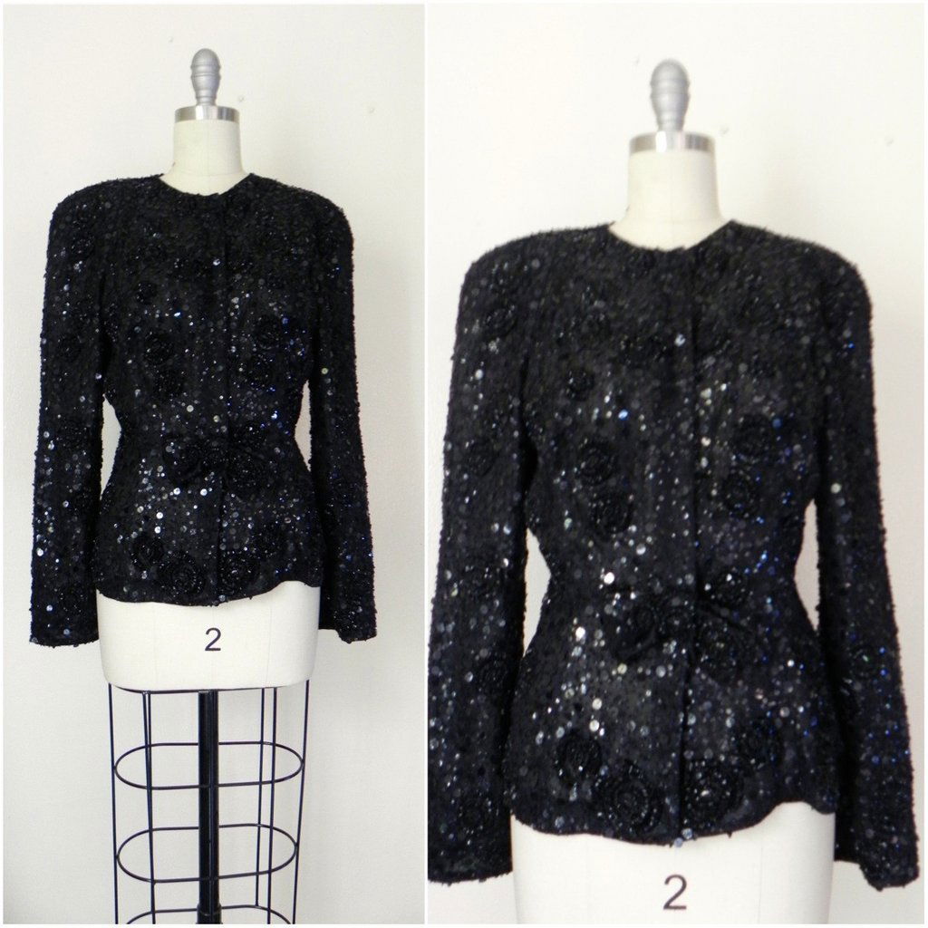 1990s Badgley Mischka Beaded Sequined Top (1 of 7)