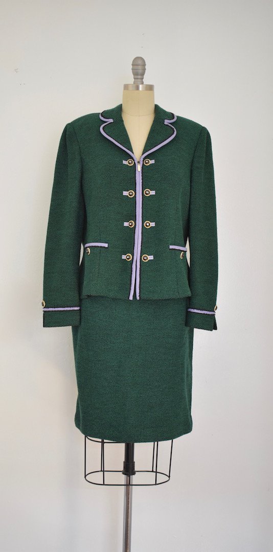 St John Collection Green Knit Skirt Suit (1 of 5)