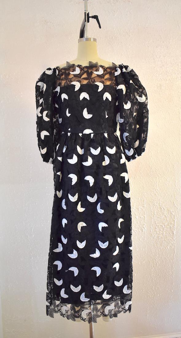 Vintage 1980s Richilene Black Gown: This item above is a "Vintage 1980s Richilene Black Gown. Excellent condition with minor "wear. Zipper in the back for closure. Lining with lace black and white overlay . Tan attached camisole underne
