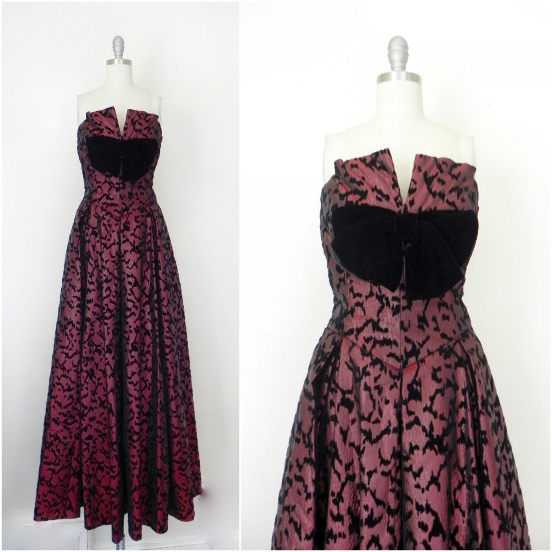 Vintage 1980s Mignon Anne Marie Gabalis Couture Gown: This item above is a Vintage 1980s Mignon Anne Marie Gabalis Couture Gown. Excellent condition with zipper in the back for closure. Velvet bow in the front. Please view measurements below for sizing M