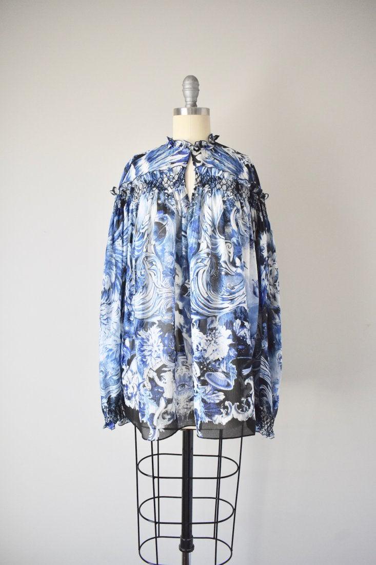 NWT $1140 Roberto Cavalli Silk Sheer Chiffon Blue Top (1 of 2)