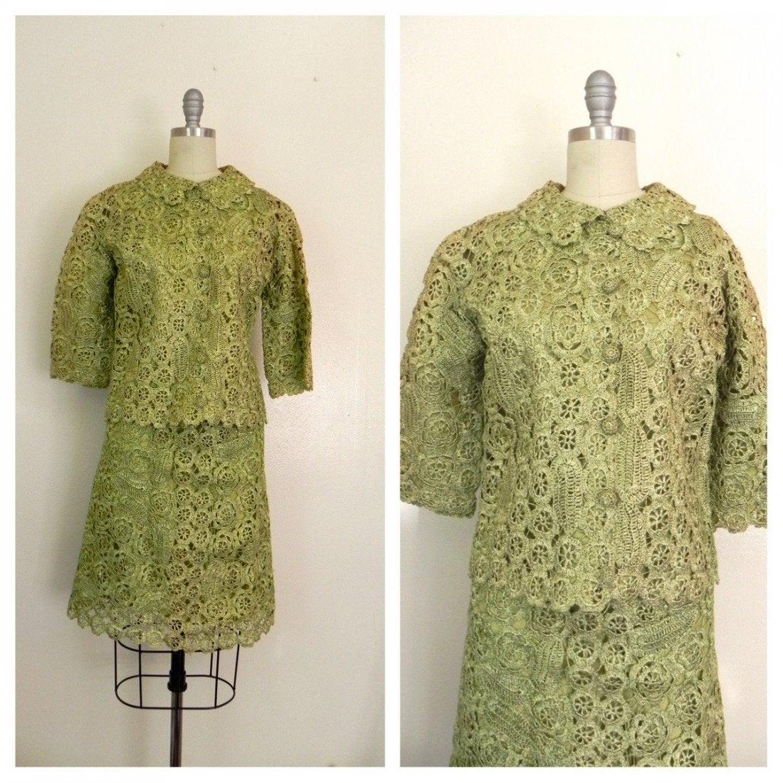 Vintage 1950 Lime Green Lace Skirt Suit (1 of 7)