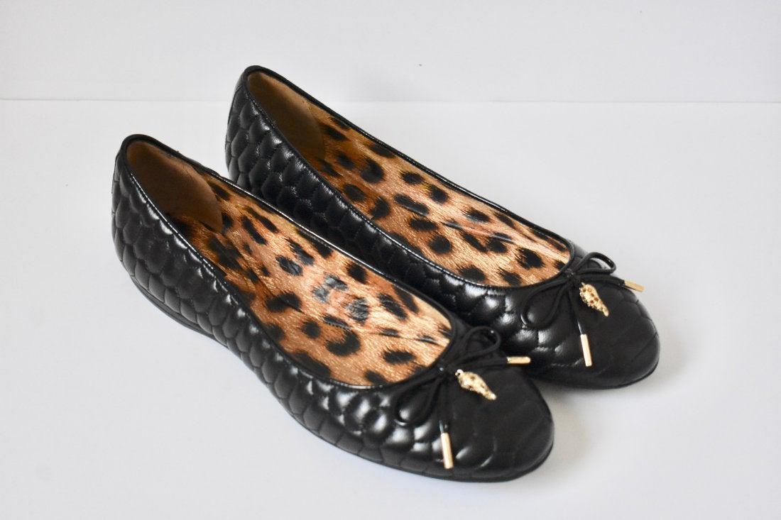 Roberto Cavalli Black Snake Quilted Nappa Leather Shoes: This item above is a pair of Roberto Cavalli Black Snake Quilted Nappa Leather Ballerina Shoes . Made in Italy size 40. Excellent condition with minor, Like new without box. Please view measurements b