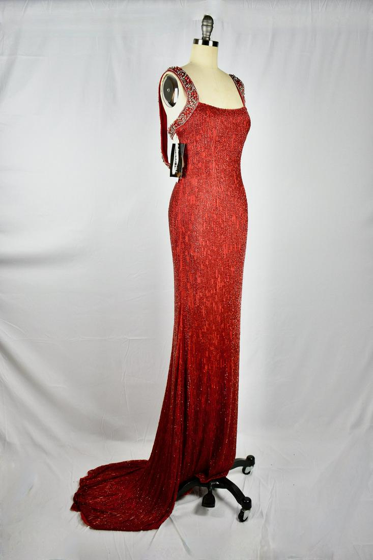 1930s Style Ruby Red Glass Beaded Silk Jersey Bejeweled (1 of 12)