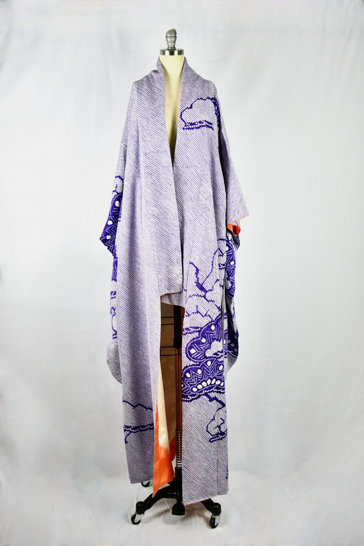 Vintage 1940's Purple Hand Threaded Silk Kimono Wrapper (1 of 9)