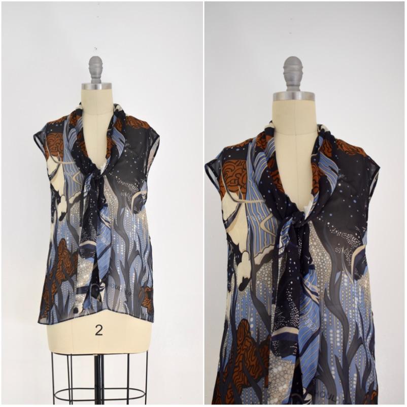 Gucci (I38) Sheer Silk Sleeveless Ocean Sea Reef (1 of 7)