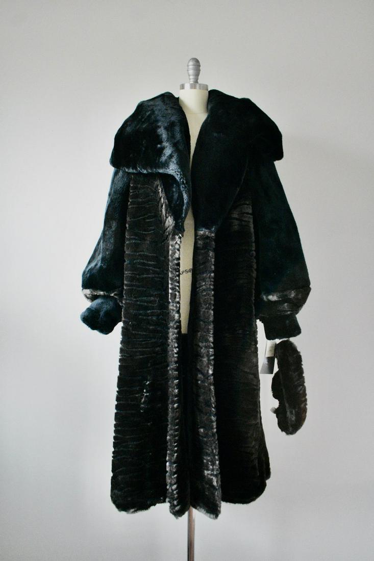 Vintage 1980s Monterey Faux Fur Black Coat With Hood (1 of 8)