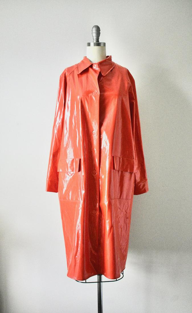 Vintage Classic 1950s Shiny Red Rubber Raincoat (1 of 5)