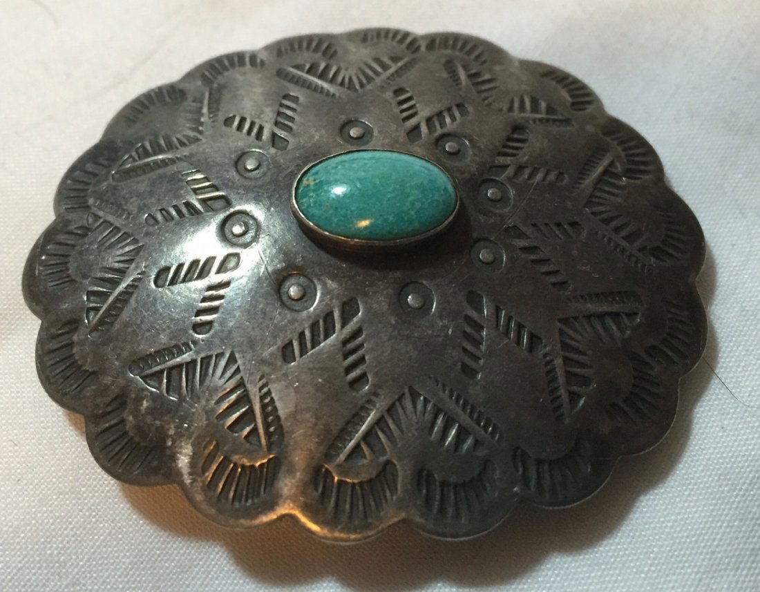 Navajo Turquoise Silver Brooch (1 of 2)