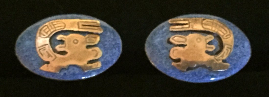 Silver 18 Kt enameled Gold Cuff Links (1 of 3)
