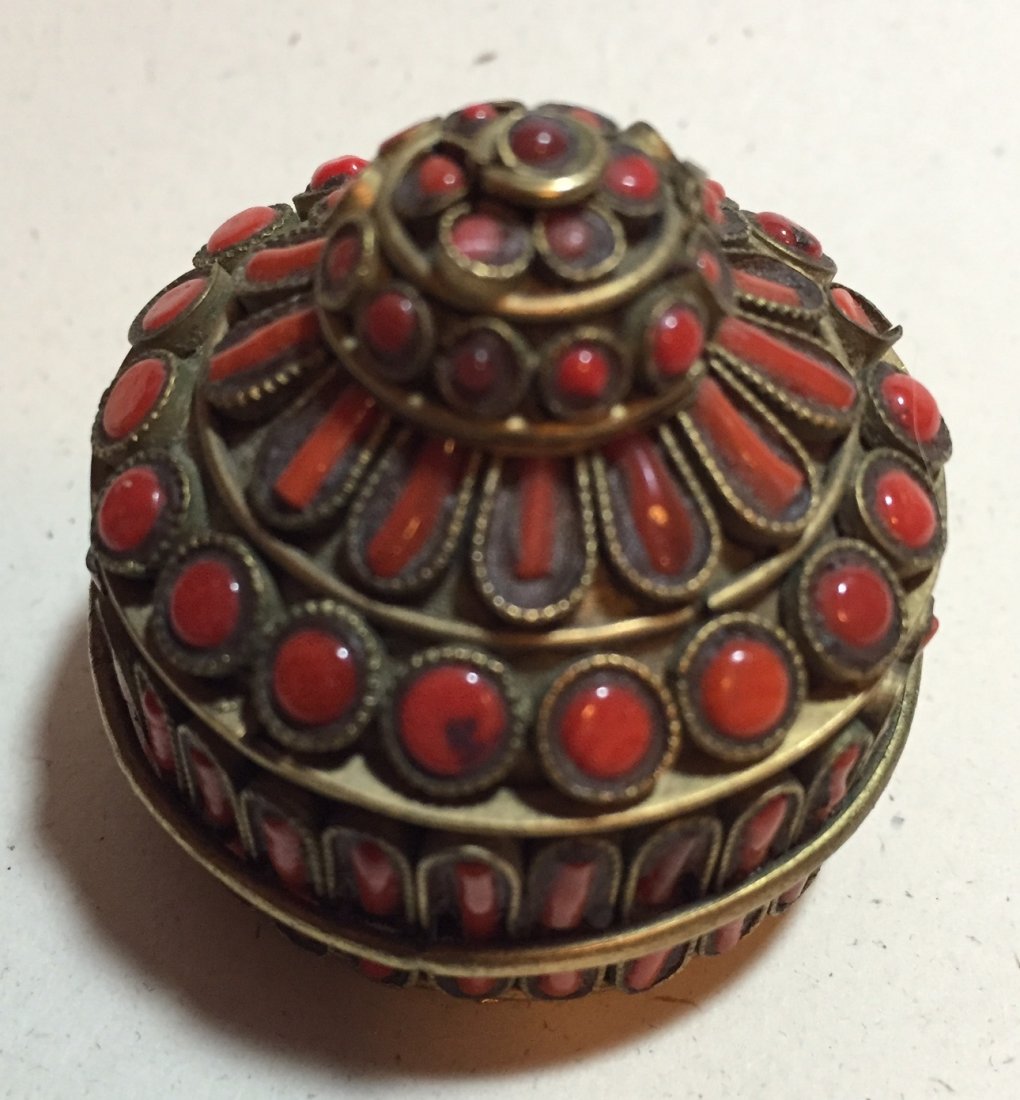 Tibetan Coral Brass  Trinket Box (1 of 5)