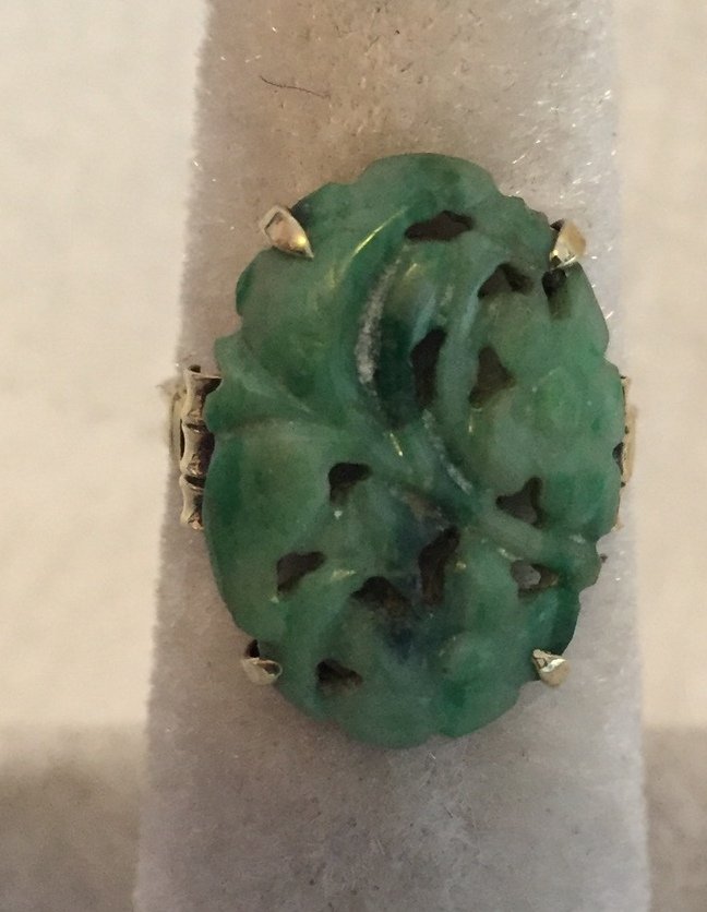 14kt Gold Carved Jade Ring, (1 of 2)