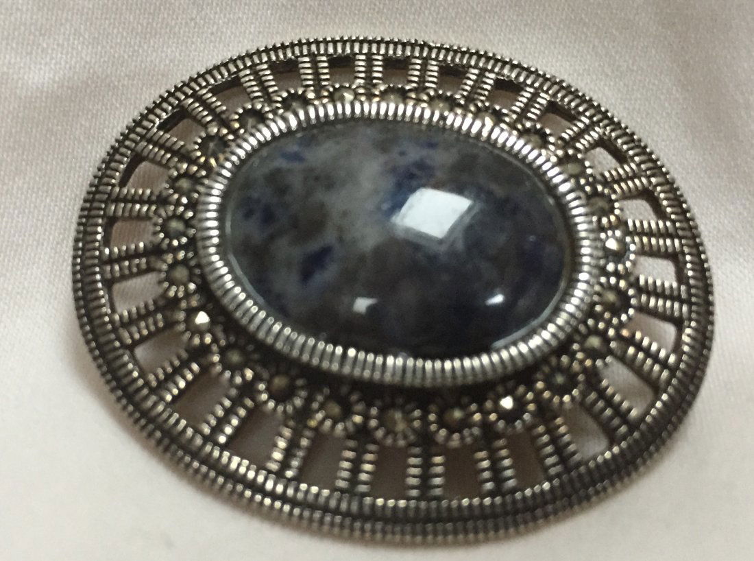 Sterling Brooch Marcasite Fluorite (1 of 2)