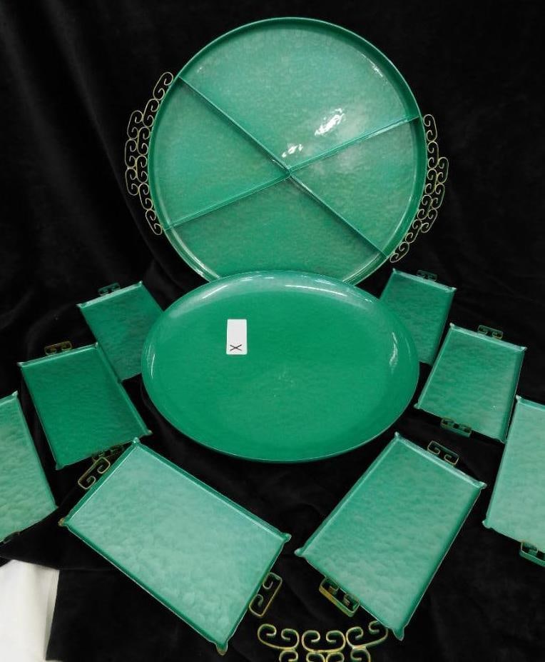 Moire Glaze - Kyes - Mid Century - MCM - Enameled Metal Tray Set - Large is 16" (1 of 14)