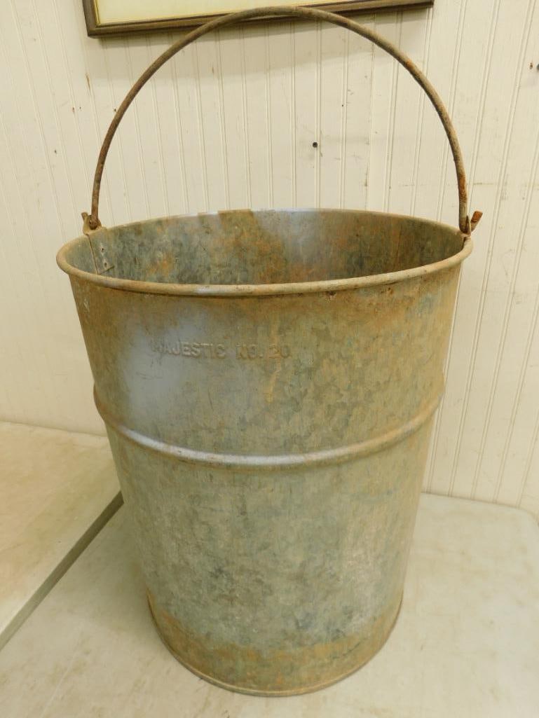 Majestic #20 - Large Old Galvanized Steel Bucket with Handle - 21" x 17.5" (1 of 8)