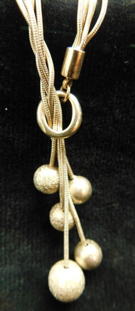 Sterling Silver - 16" Chain Necklace with Balls - 23 Grams: Marked 925 - See Photos For Condition and Details