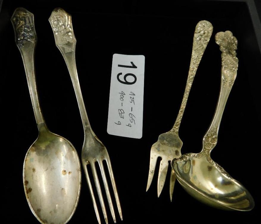 Sterling Silver and 900 Silver - 4 Pieces of Flatware - 925 = 65 Grams - 900 = 83 Grams (1 of 6)