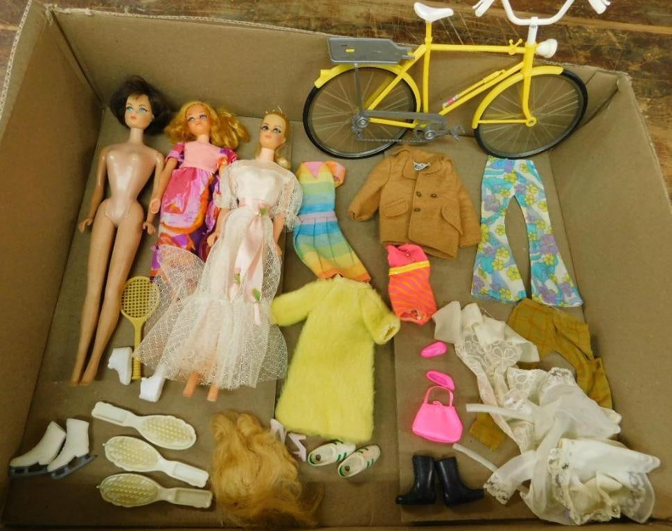 Box Lot of Vintage Doll Clothes -barbie & ken lables on some 3 Dolls - Bicycle (1 of 8)